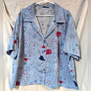 Button Front Blouse TY Good Love Playful Pattern